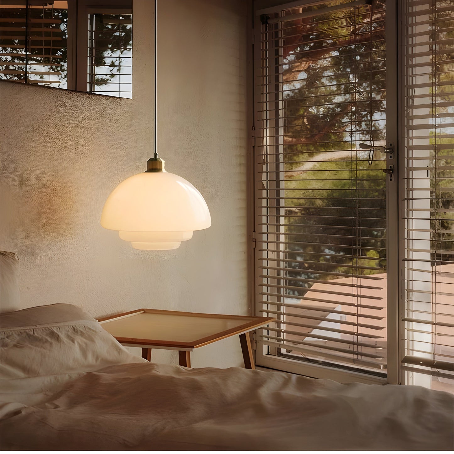 AuraBeam Light – Minimalist Ivory Glass LED Pendant Lamp | Skanto