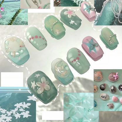 Mermaid-Inspired Decorative Press-On Nail Set Acalora