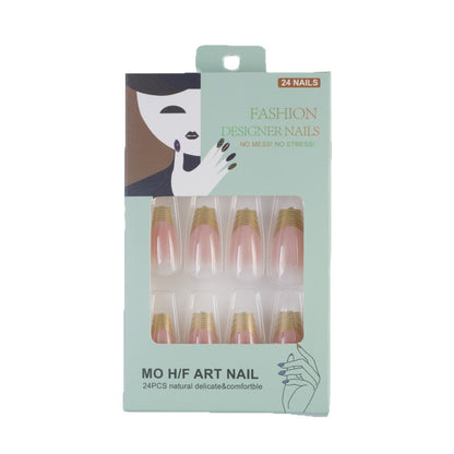 Acrylic Nail Set with Elegant Ombre Design and Golden Accents Acalora
