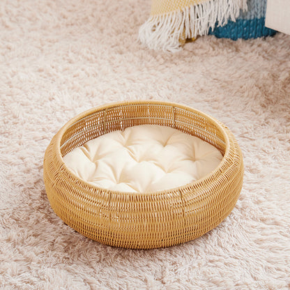 Cat bed with round rattan decoration Acalora