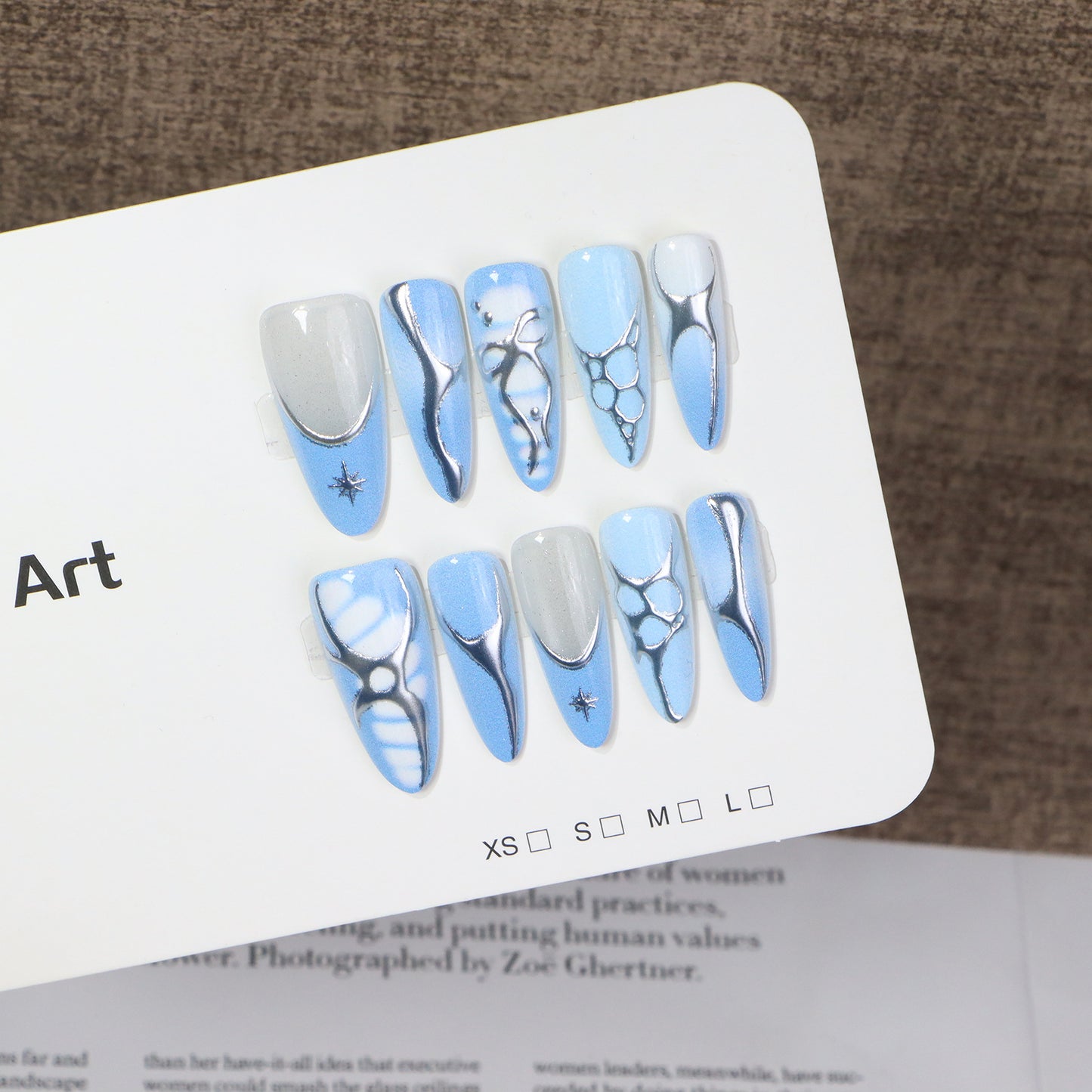 Artistic Press-On Nail Set with Metallic and Crystal Accents Acalora