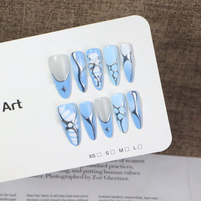 Artistic Press-On Nail Set with Metallic and Crystal Accents Acalora
