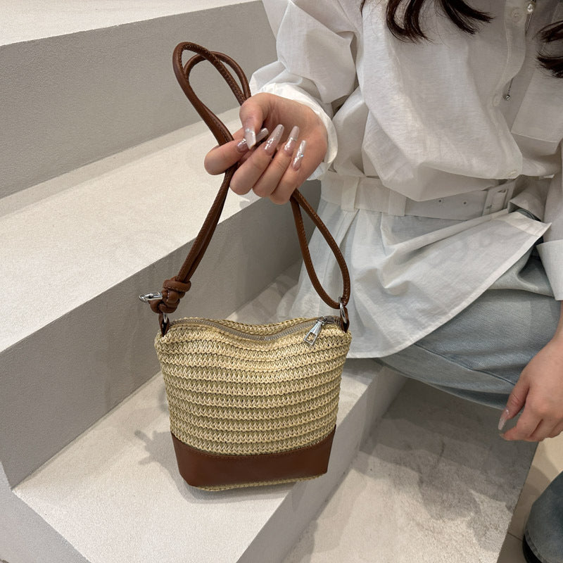 Woven Straw and Leather Crossbody Bag Acalora