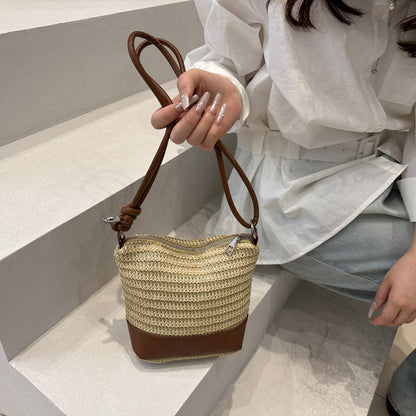 Woven Straw and Leather Crossbody Bag Acalora