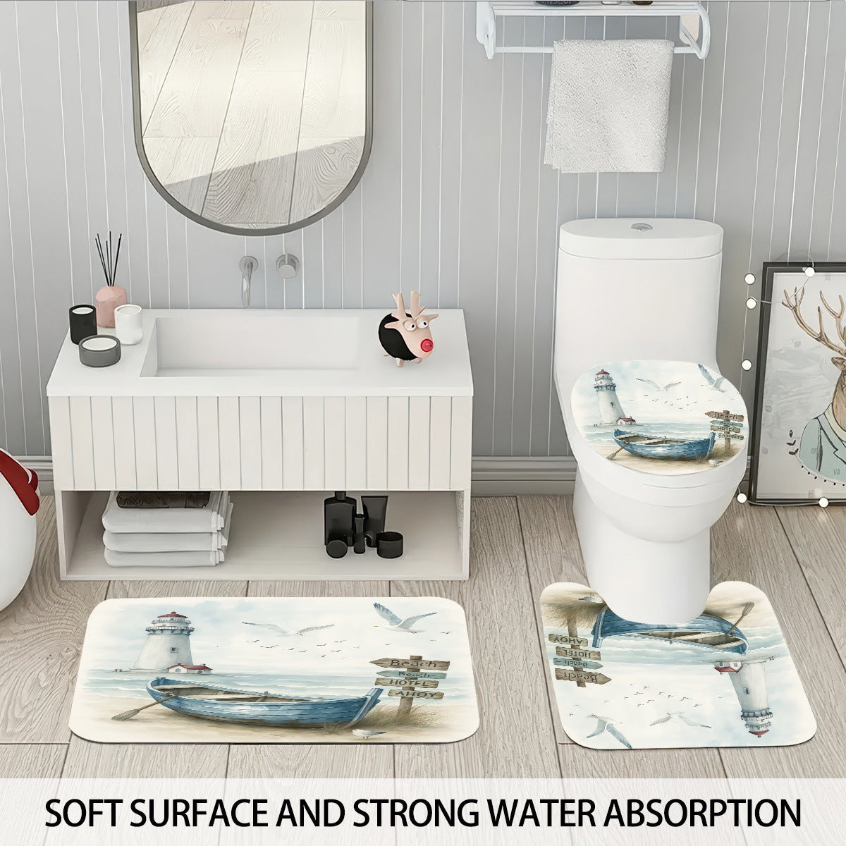 Coastal Lighthouse-Themed Four-Piece Bathroom Set