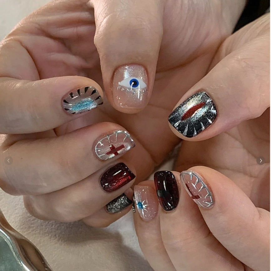 Artistic Press-On Nail Design Set with Unique Symbolic Accents Acalora