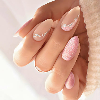 Decorative Press-On Nail Art Set with Glitter and Silver Accents Acalora