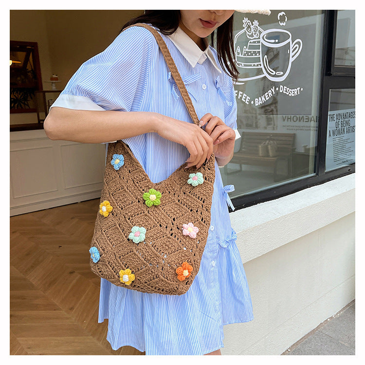 Floral Embellished Crochet Shoulder Bag Acalora