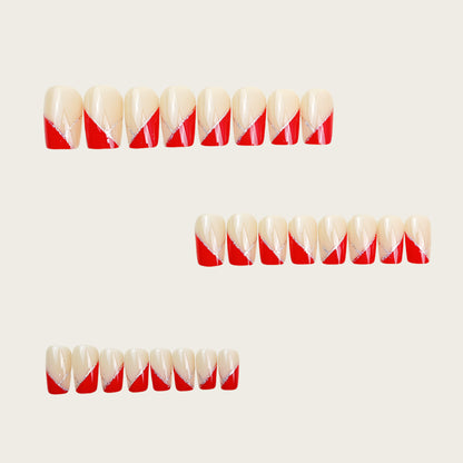 Artificial nails with luxurious gold and red accent design Acalora