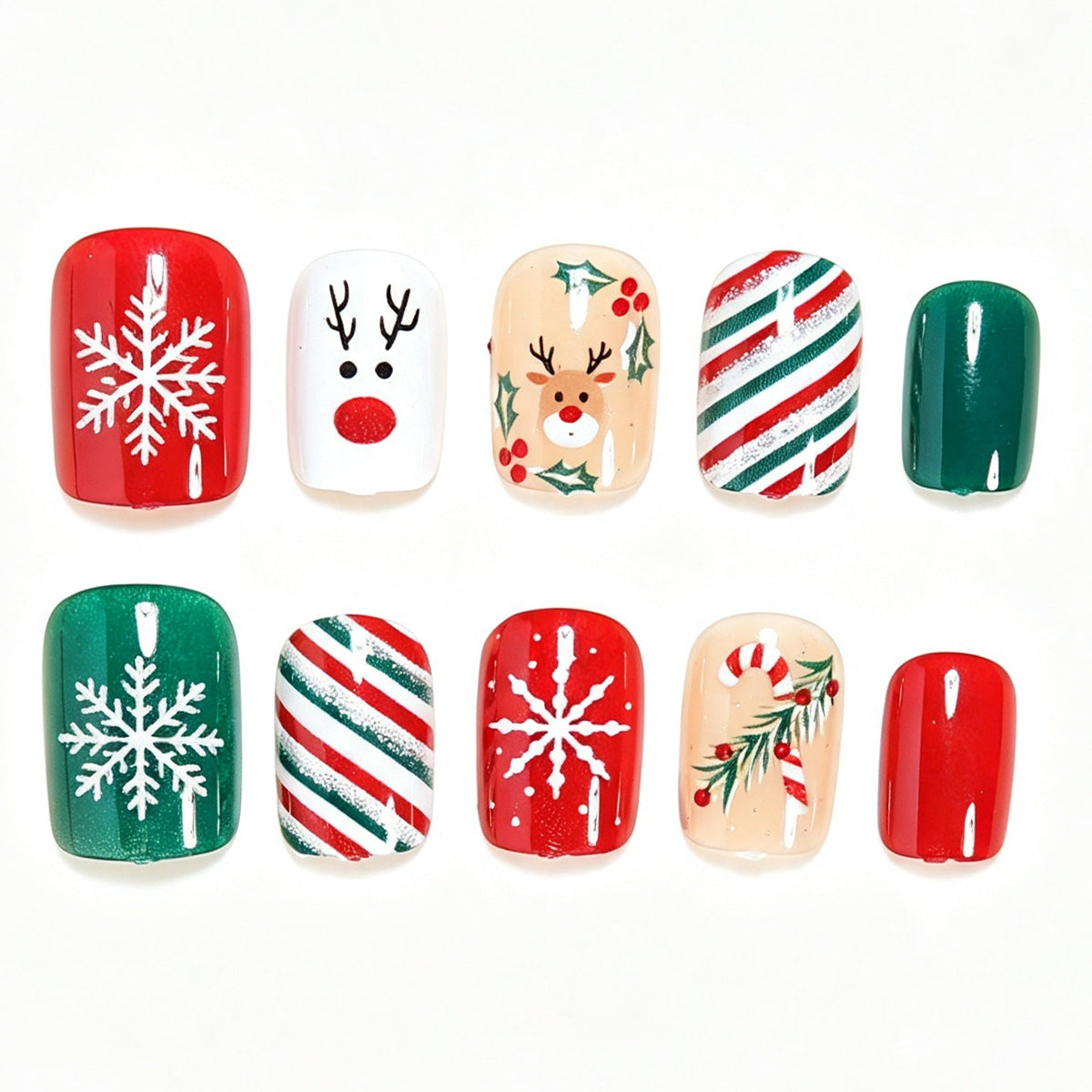 Festive Holiday-Themed Press-On Nail Art Acalora