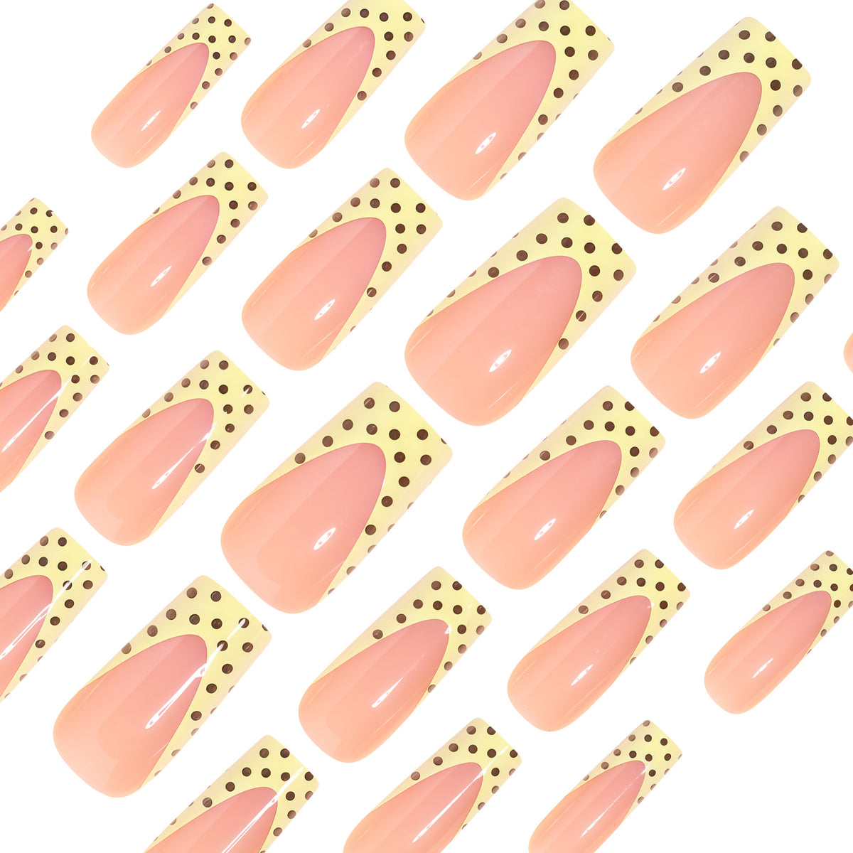 Artistic Long Nail Extensions with Polka Dot Design Acalora