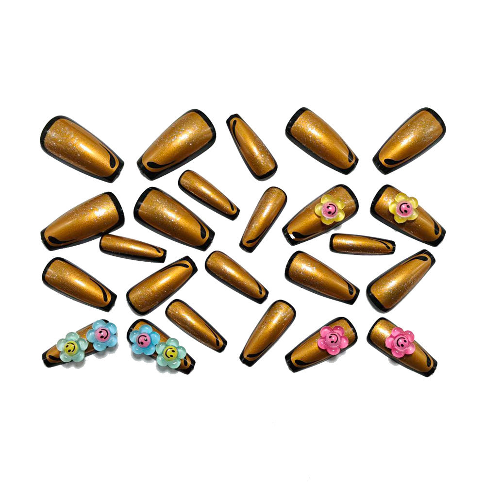 Artificial nails with eye-catching glitter and colorful floral appliqués Acalora
