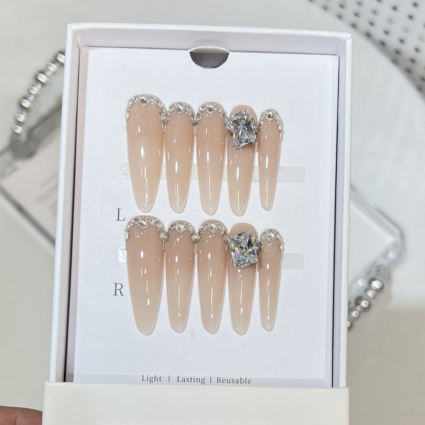 Rhinestone-Embellished Stiletto Press-On Nails Acalora