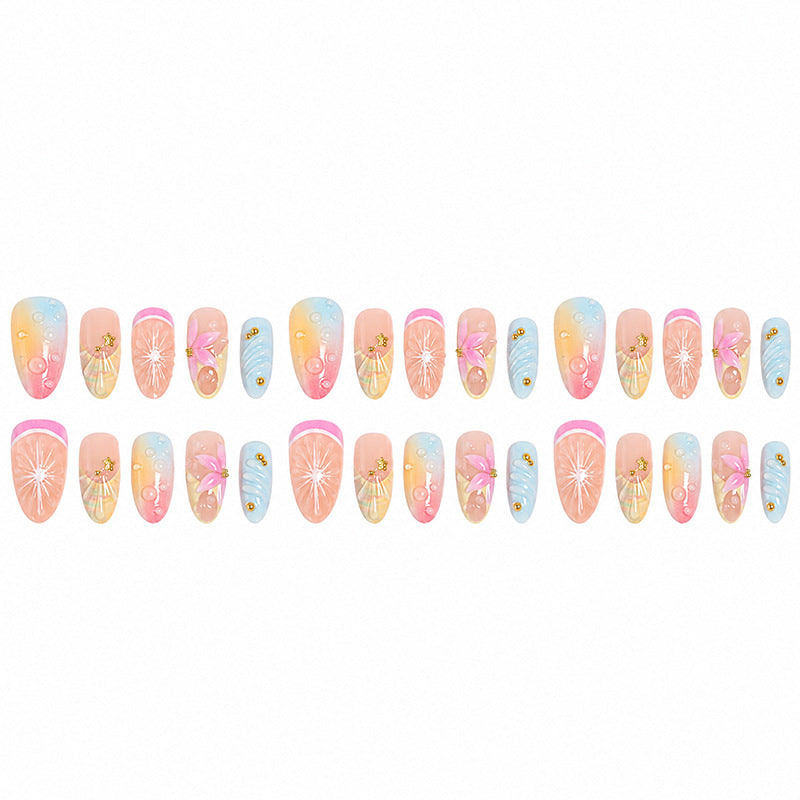 Artificial nail set with elegant floral design and glitter accents Acalora