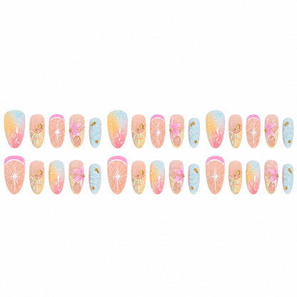 Artificial nail set with elegant floral design and glitter accents Acalora