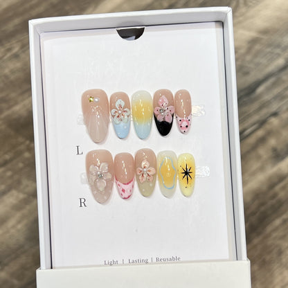 Artistic Floral Press-On Nail Art Set Acalora