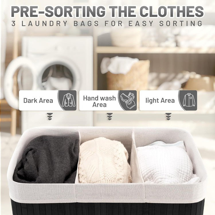 Bamboo Laundry Sorting Bin with Various Compartments Acalora