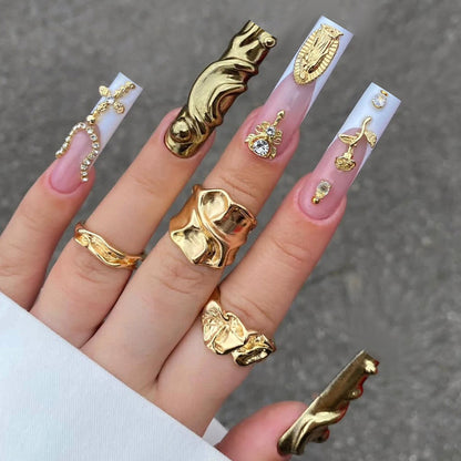 Decorative Press-On Nail Set with Stylish Gold Accents Acalora