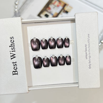 Elegant Gel Press-On Nail Set with Rhinestone Details Acalora