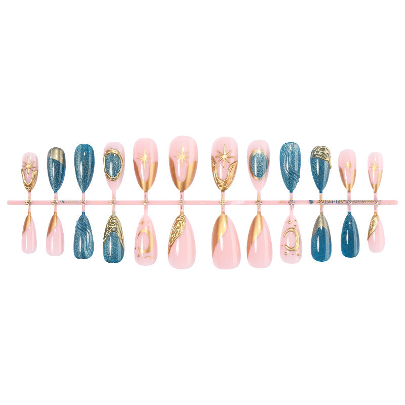 Artistic Press-On Nail Art Set with Gold Accents Acalora