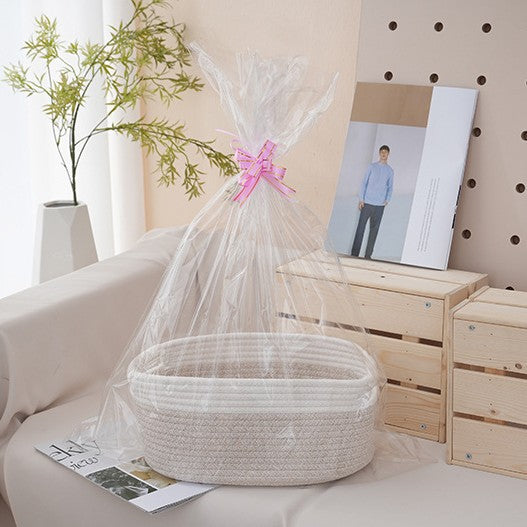 Natural storage basket with ribbons Acalora