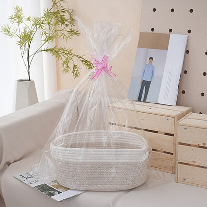 Natural storage basket with ribbons Acalora