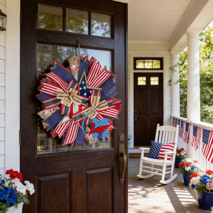 Unisex nan more patriotic door wreath in star design made of wood and jute ribbons Kalsten
