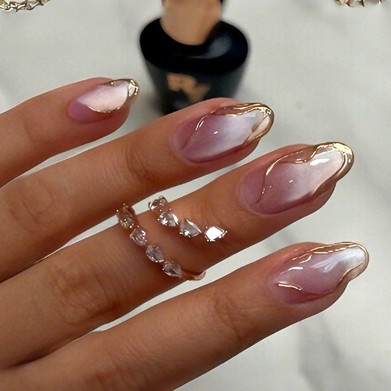 Elegant Press-On Nail Art Set with Chic Gold Accents Acalora