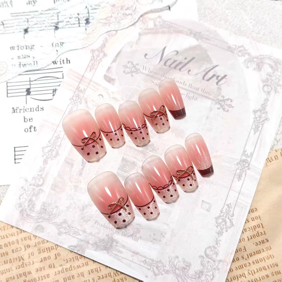 Acrylic Nail Set with Elegant Bow Design Acalora
