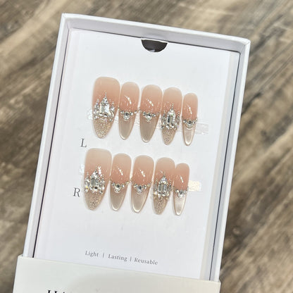Decorative Handmade Press-On Nails with Elegant Rhinestones Acalora
