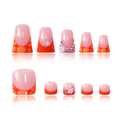 Decorative Press-On Nail Set with Vibrant Shapes and Gems Acalora