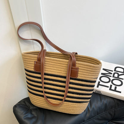 Striped Woven Beach Tote Bag Acalora