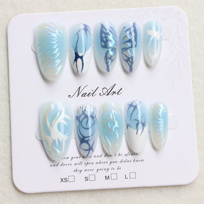 Decorative Press-On Nail Art Set with Oceanic Designs Acalora
