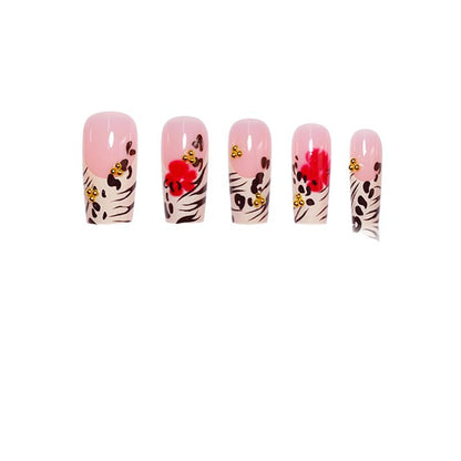 Floral and Animal Print Press-On Nail Art Acalora