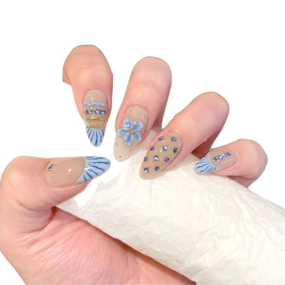 Decorative Nail Art Set with Floral and Gemstone Accents Acalora
