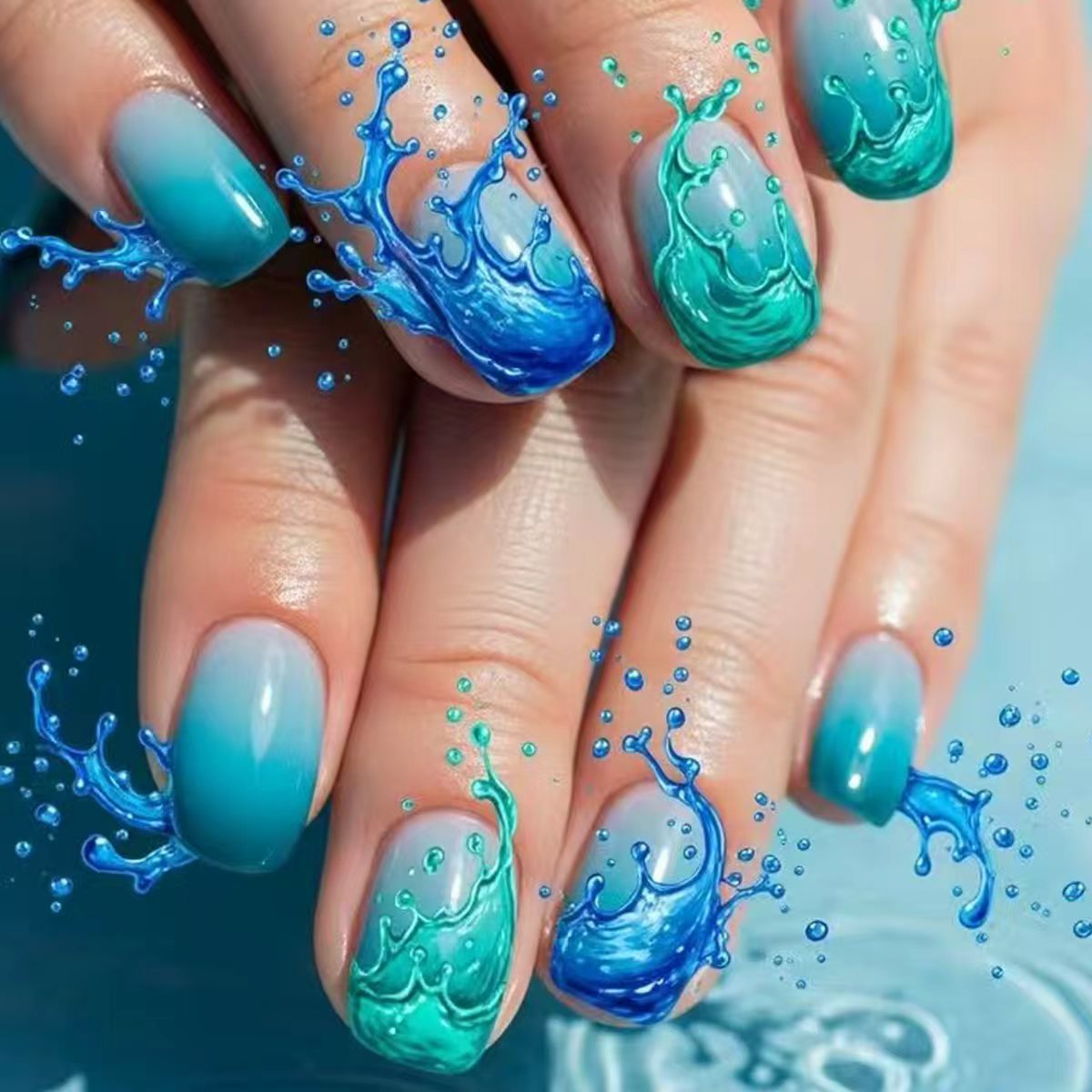Artistic Wave-Inspired Nail Art Acalora
