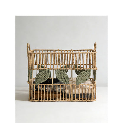 Handcrafted storage basket with leaf motif Acalora