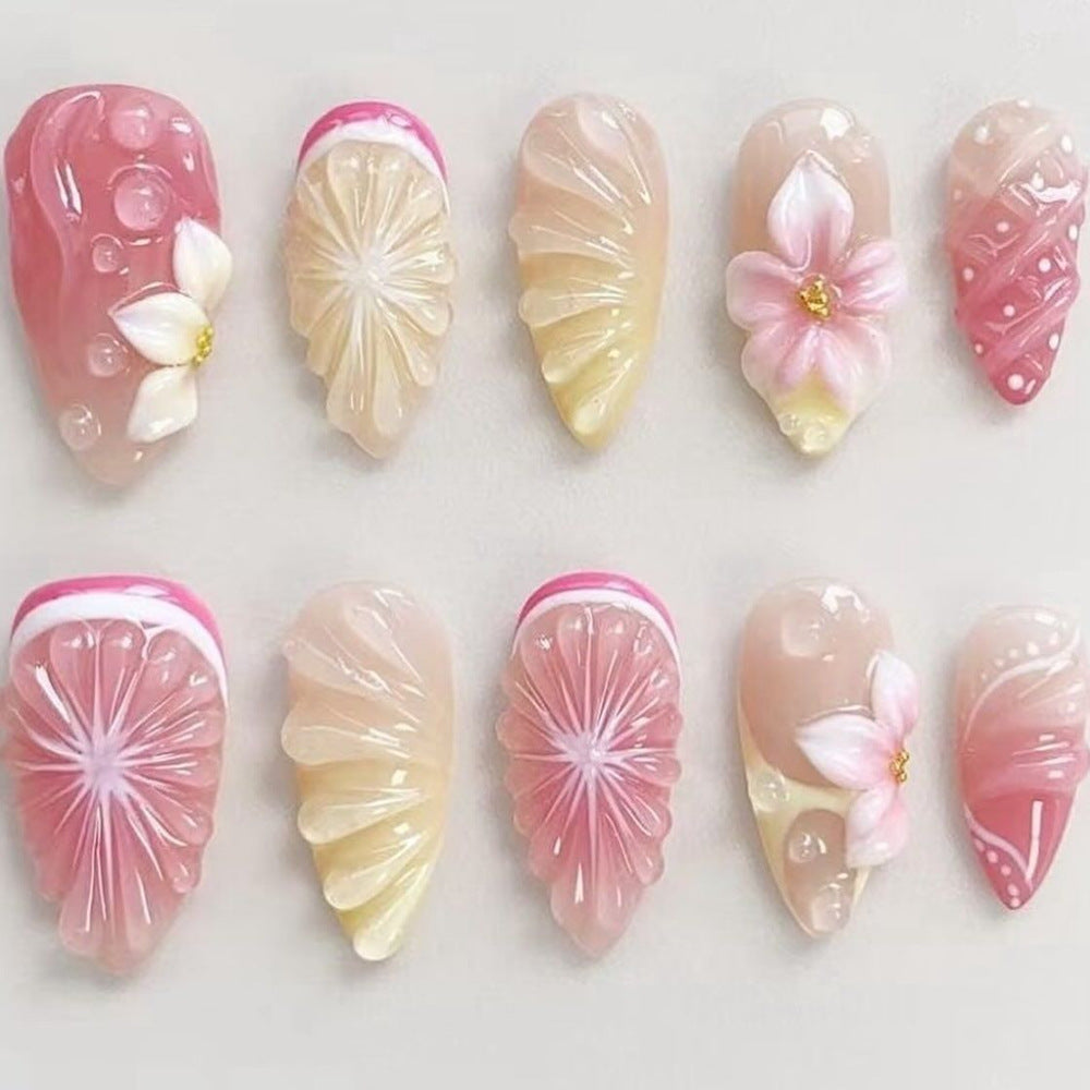 Artificial nails with 3D flower and fruit designs Acalora