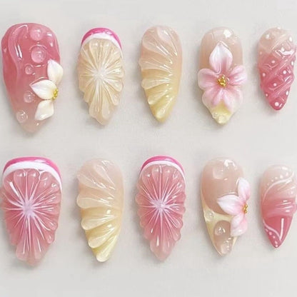 Artificial nails with 3D flower and fruit designs Acalora