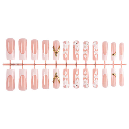 Premium Decorative Press-On Nail Set with Floral Embellishments Acalora
