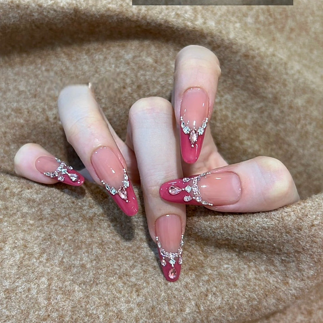 Luxurious Press-On Nail Art Set with Rhinestone Detailing Acalora