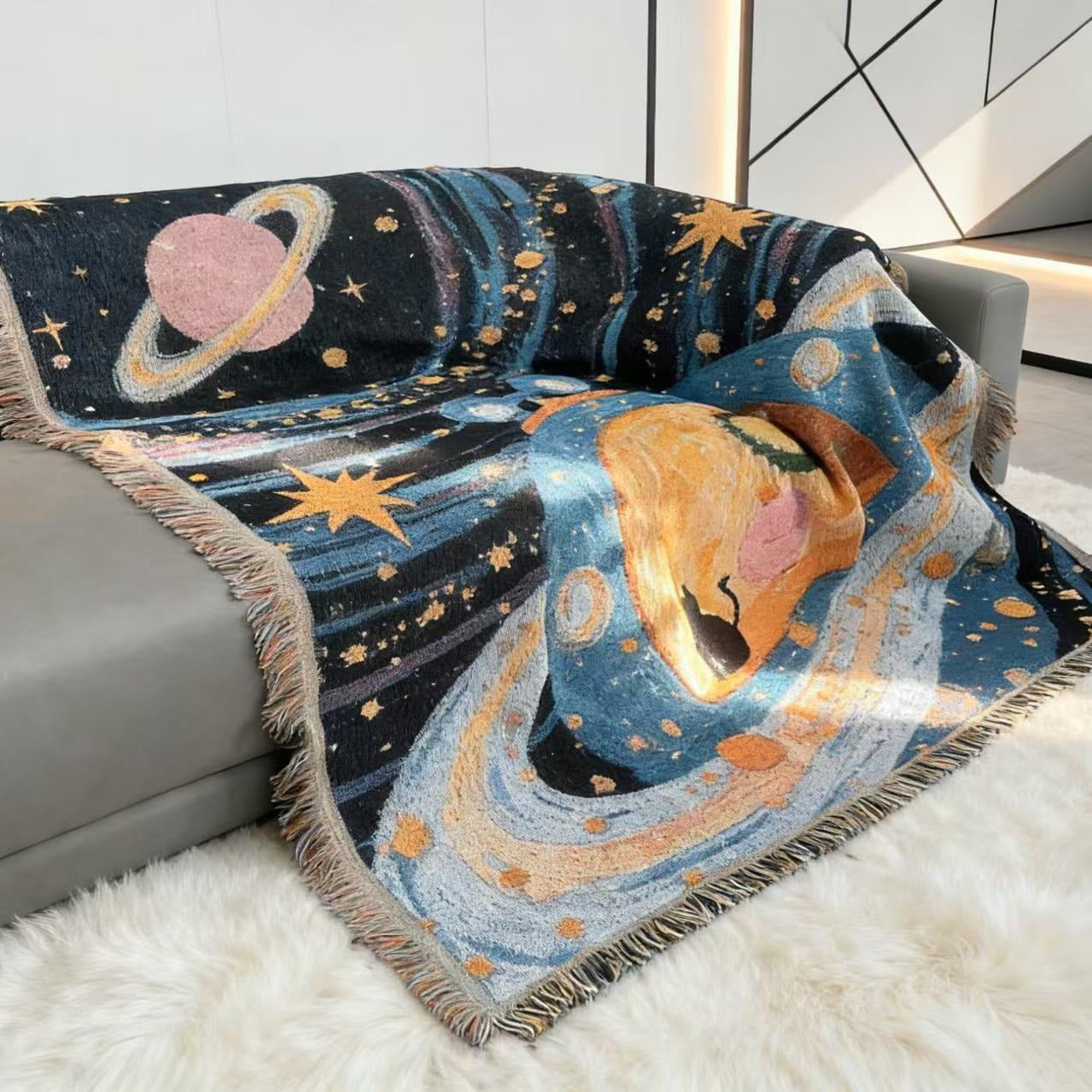 Artistic Space-Themed Throw Blanket
