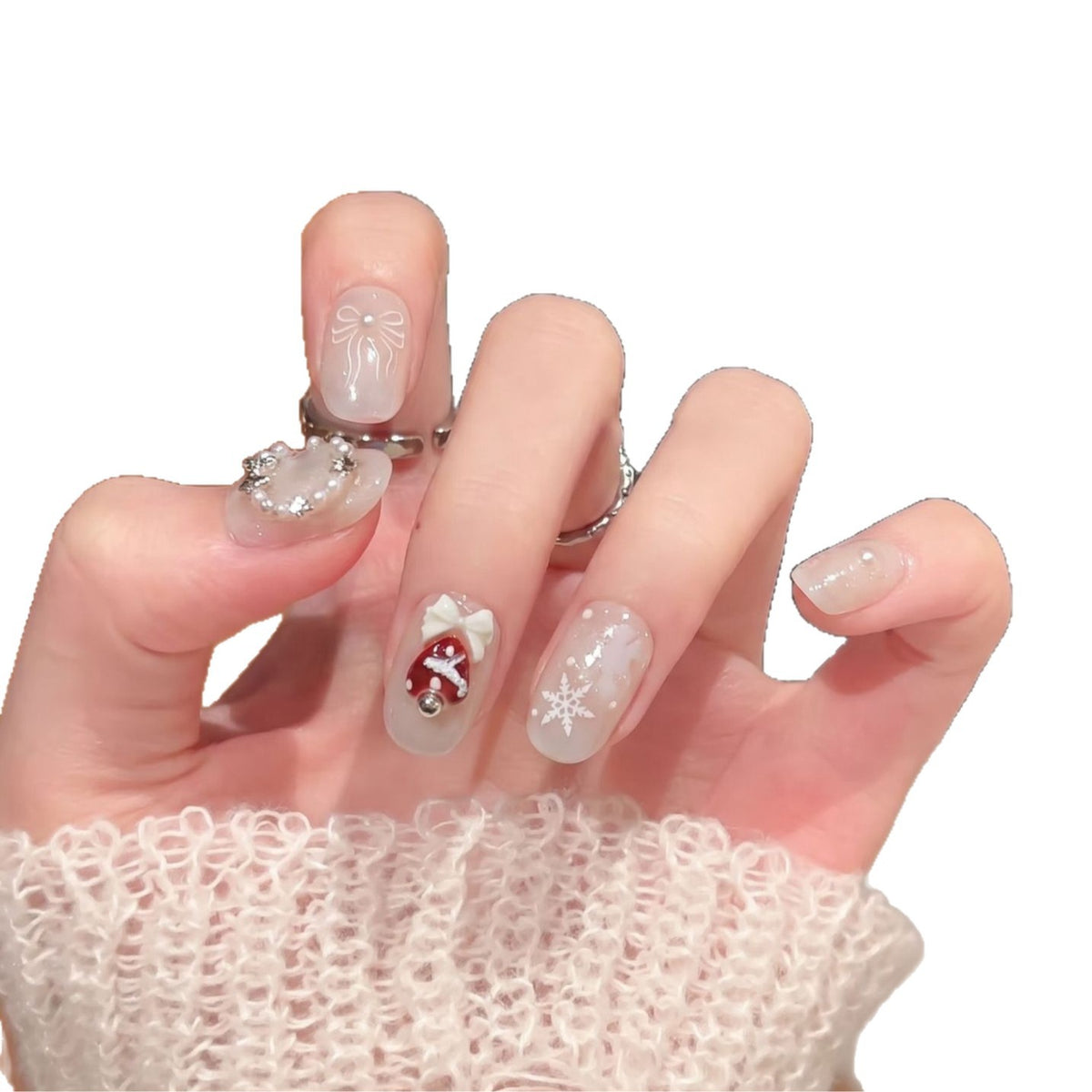 Artistic Winter-Themed Press-On Nail Set Acalora