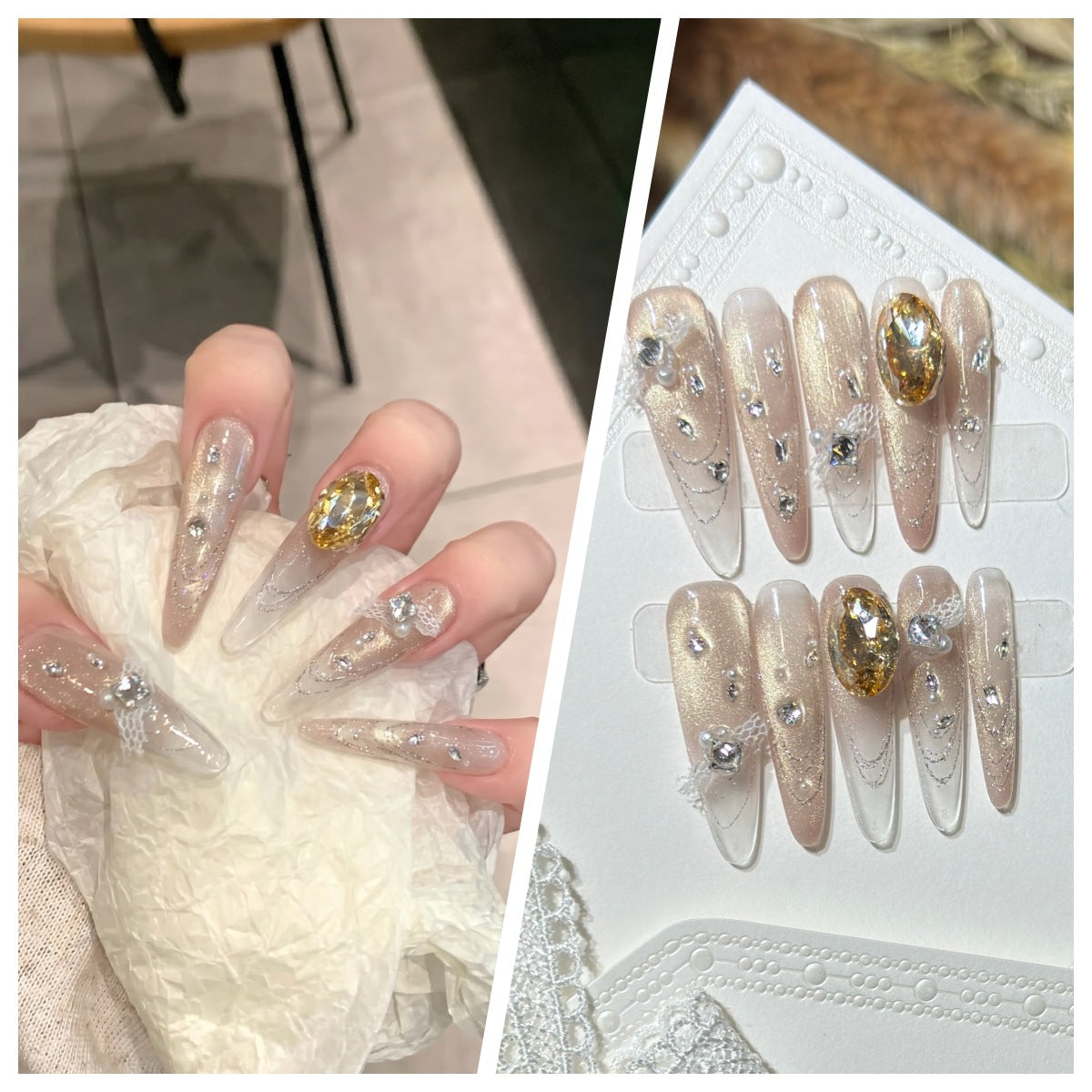 Artistic Stiletto Press-On Nail Set with Charming Patterns Acalora