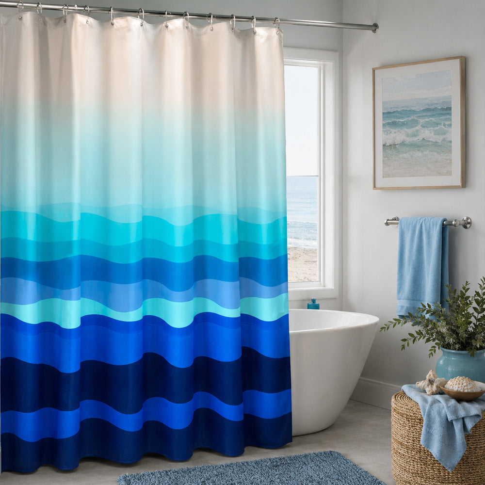 Gradient Wave Pattern Shower Curtain