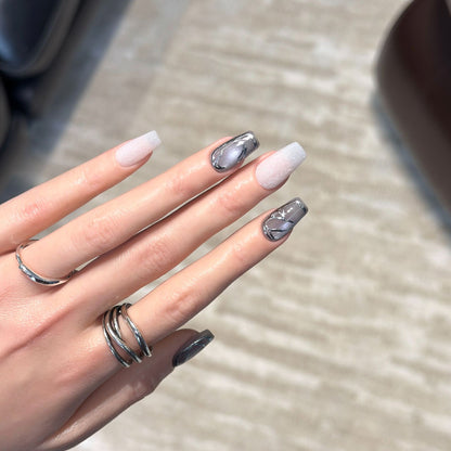Elegant Acrylic Press-On Nail Art Set with Metallic Design Elements Acalora