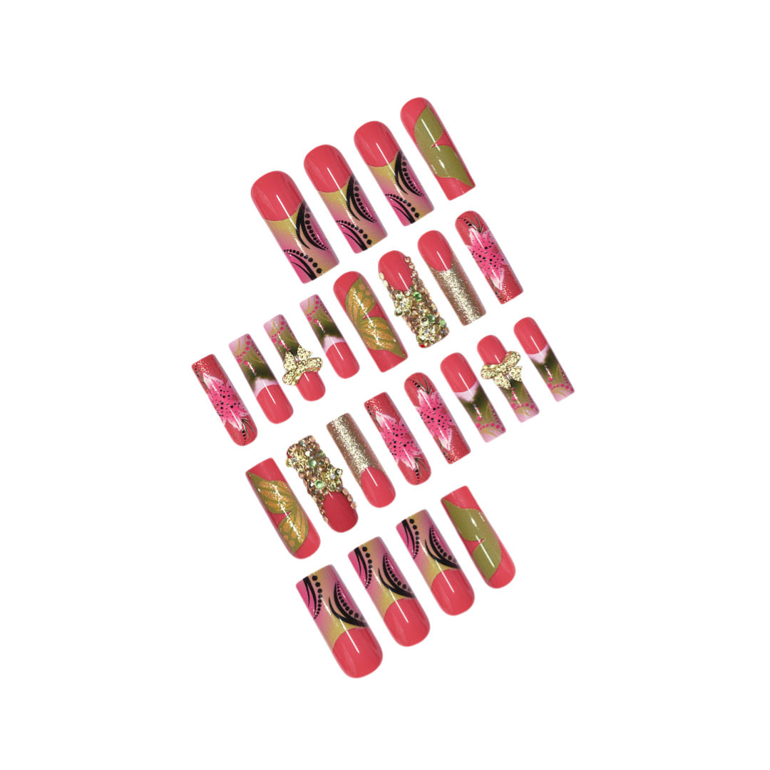 3D Floral Gemstone Press-On Nail Art Acalora