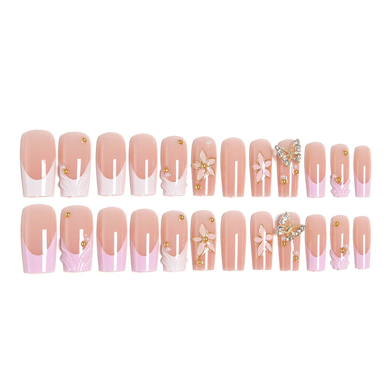 Artificial nail set with elegant floral and glitter decorations Acalora