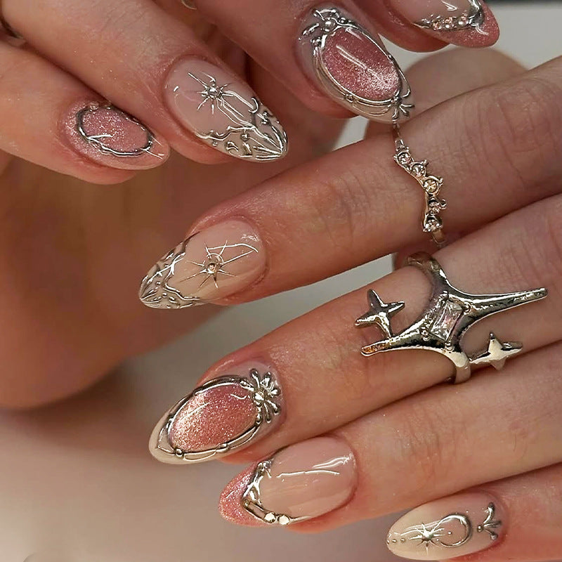 Decorative Press-On Nail Art Set with Floral and Shimmer Accents Acalora