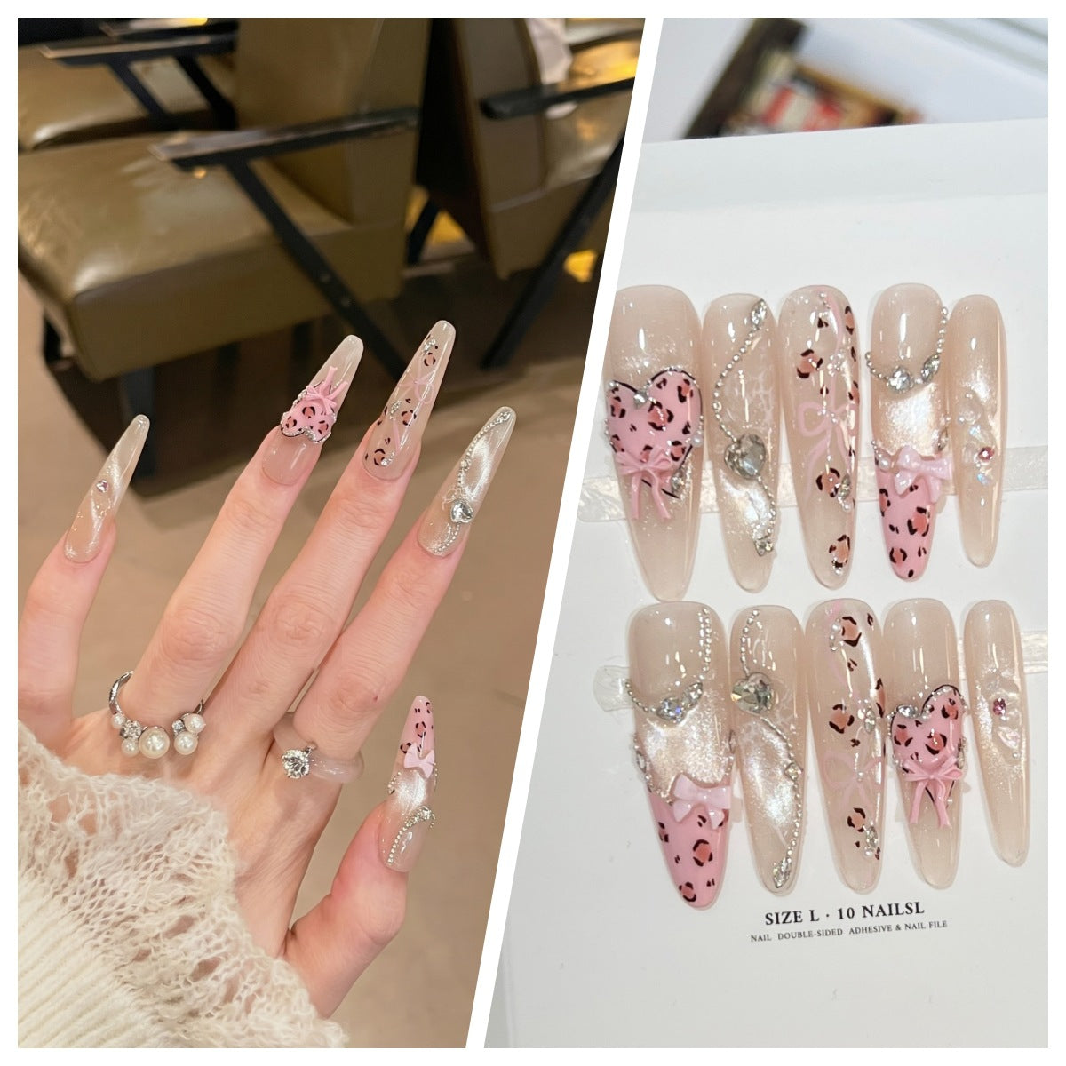 Artistic Stiletto Press-On Nail Set with Charming Patterns Acalora